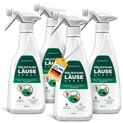 Produktbild von Silberkraft Läusespray für Textilien zur Läuse-Abwehr - Anti Kopfläuse Spray vorbeugen - hochwirksam & labor - 4 x 500 ml