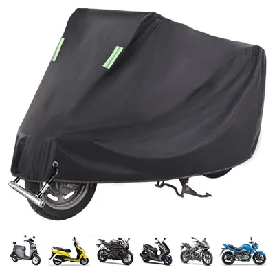 Zdjęcie produktu dla Pokrowiec na motocykl, wodoodporny, wykonany z poliestru 210D, odporny na promieniowanie UV, wymiary 255x90x125 cm, kolor: czarny/srebrny