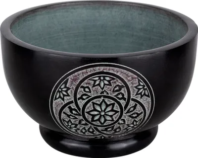 Produktbild von NKlaus Speckstein Räucherschale schwarz 12,5x8cm Motiv Blume des Lebens Weihrauchgefäß 14856