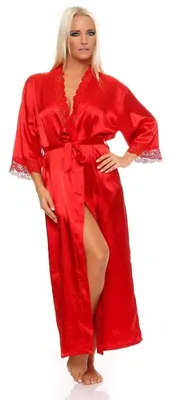 Produktbild von Damen langes Kimono Seidenrobe Morgenmantel; Rot S