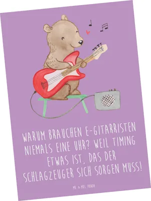 Produktbild von Mr. & Mrs. Panda Postkarte E-Gitarre Timing - Lavendeltraum - Geschenk, Lernen, Fotokarte, Ansichtskarte, Grußkarte, Postkarten, bildkarte, Rhythmus, Musikgenre, Band