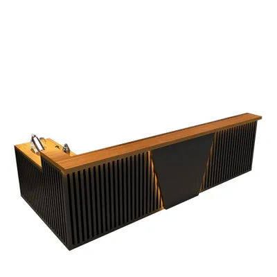 Produktbild von Empfangstheke, Bartheke, Kassenbereich, Industrie-Stil mit vertikalen Streifen (Ecktheke), für Bars und Geschäfte, schwarz 140×60×110cm【H ZJX 140】