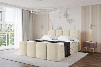 Produktbild von ALTDECOR Boxspringbett mit Fußteil - NINA-Z - 180x200  Beige Monolith- Komplett-Set mit Bonell-Federkernmatratze und Topper, Polsterbett mit H3 Matratze und Bettkästen, Lattenrost, Bett mit Stauraum, Doppelbett, Boxbett