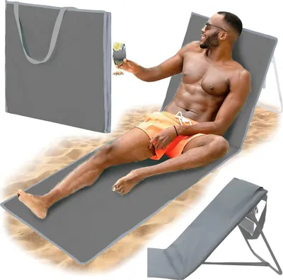 Produktbild von Strandmatte, faltbarer Liegestuhl mit Rückenlehne, zum Sonnenbaden, leichte 2-in-1-Tasche