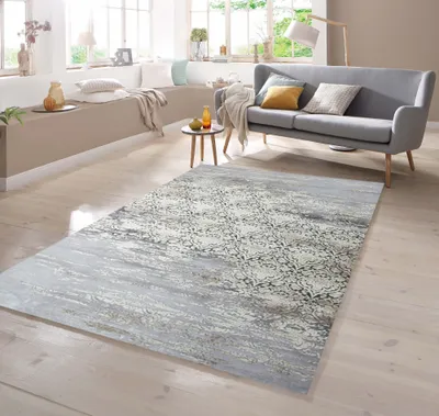 Produktbild von Designer Teppich Ornament Grau Cream Taupe Größe - 80 x 150 cm