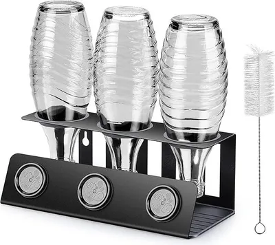 Produktbild von Flaschenhalter für Sodastream 3er Abtropfhalter mit Herausnehmbare Abtropfwanne und Deckelhalter, Abtropfständer für Sodastream, Crystal und Emil Flaschen, Schwarz.