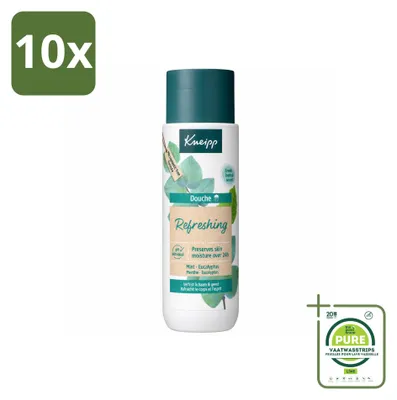 Imagen del producto de 10 unidades de gel de ducha Kneipp, refrescante, con menta y eucalipto, 200 ml, pack grande