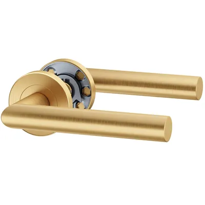 Produktbild von Gold Rund Türgriff NINA ohne Schlossrosette; L-FORM; Türbeschlag; Türdrücker; Gold Türklinke; Rund-Rosette; PVD-Gold matt