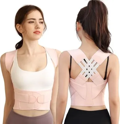 Produktbild von Verstellbarer Rückenhaltsgürtel, Korrektor Frauen Männer, Linderung von Nackenschmerzen (rosa, xl)