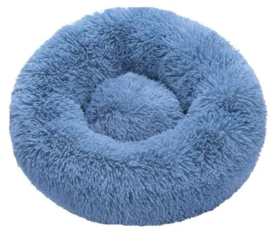 Image de Lit pour chien, lit pour chat, moelleux, rond, en peluche, forme de donut, coussin, 50 cm, bleu