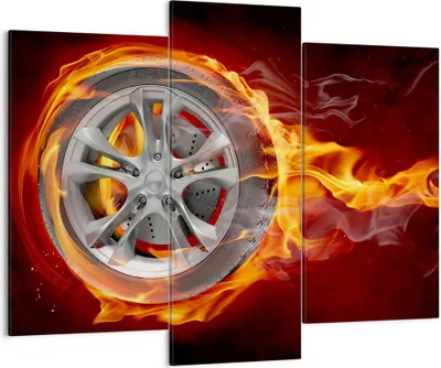 Produktbild von Bild auf Leinwand - Leinwandbild - Rad Flammen Felge - 130x100cm - Wand Bild - Wanddeko - Leinwanddruck - Bilder - Kunstdruck - Wanddekoration - Leinwand bilder - Wandkunst - CB130x100-0198