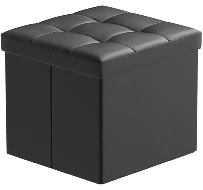Klappbarer Hocker aus Kunstleder mit Stauraum, Schwarz, 38x38x38 cm
