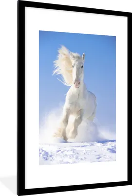 Produktbild von MuchoWow® MuchoWow® Gerahmtes Poster Pferd - Schnee - Winter - Mähne 60x90 cm - Poster mit zchwarzem Bilderrahmen - Dekoration - Wandposter Wohnzimmer - Hochwertig