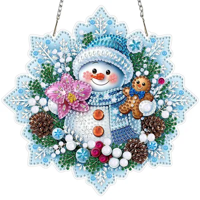 Diamond Painting Anhänger Winter Schneemann, 5D DIY, 20x20 cm