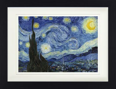 Obrázek produktu pro Vincent Van Gogh Zarámovaný obraz s paspartou | Wall art | V rámu - Hvězdná noc, 1889 (30 x 40 cm)