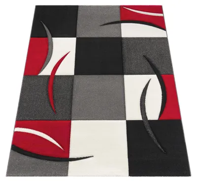 Produktbild von Wohnzimmer Teppich In Versch. Farben und Größen Karo Muster Streifen 3-D Design Kurzflor Grösse 80x150 cm