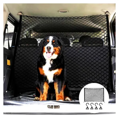 Produktbild von Hundegitter für den Kofferraum, Trennnetz 120x90 cm, Doppelschicht Polypropylen mit 4 Haken, Universelles Absperrnetz für Haustiere