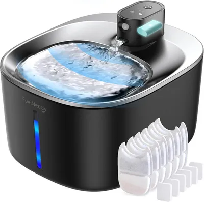Produktbild von FeelNeedy Trinkbrunnen für Katzen, kabelloser Wasserbrunnen mit 4000mAh Akku, Bewegungssensor, Leiser Betrieb