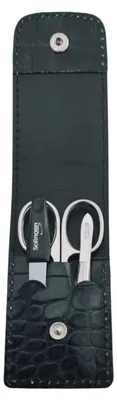 Produktbild von Solingen Maniküre Set 3-teilig – Nagelschere, Pinzette & Saphirfeile – Echtleder Etui Germany Dunkelblau / Cocco