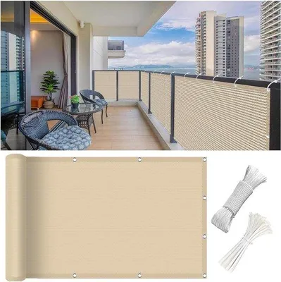 Image de Protection intimité pour balcon - Grille décorative résistante aux intempéries - 75 x 900 cm - Crème
