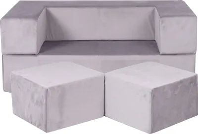 Produktbild von MEOWBABY® Dětská pohovka Gauč Dětský čalouněný nábytek Sada nábytku Látková sametová pohovka Miniaturní velikost, Cube, samet, šedá barva