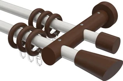 Produktbild von Interdeco Gardinenstange / Vorhangstange Weiß / Nussbaum lackiert, Typ Talena Bero (Konus Schräge), 20 mm Ø 2-läufig, 220 cm