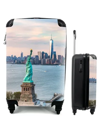 Produktbild von MuchoWow® Koffer Handgepäck Trolley Rollkoffer Kleine Reisekoffer mit 4 Rollen - Freiheitsstatue mit der Skyline von New York - Cabin Size < 55x40x23 cm & 55x40x20 cm - Fotokoffer - Kabinenkoffer - Boardgepäck - Reise-Box - Reisekoffer - Reisegepäck - Koffer mit Bild - Trolley für Kinder