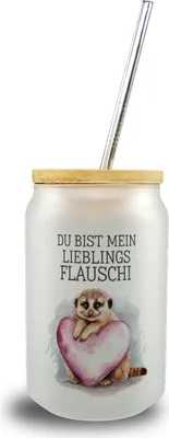 Produktbild von Erdmännchen Lieblings Flauschi Trinkglas mit Bambusdeckel