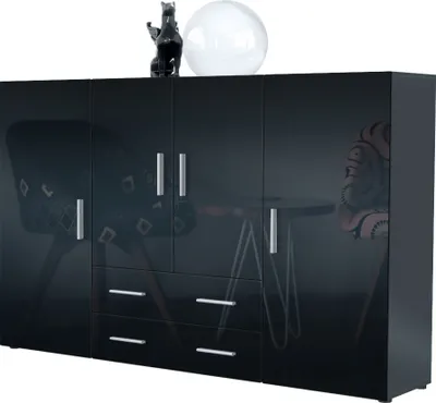 Produktbild von Vladon Highboard Nora Anrichte mit 2 Schubladen und 4 Türen mit insgesamt 8 Fächer dahinter, Anthrazit matt/Schwarz Hochglanz (166,5 x 106,5 x 35 cm)