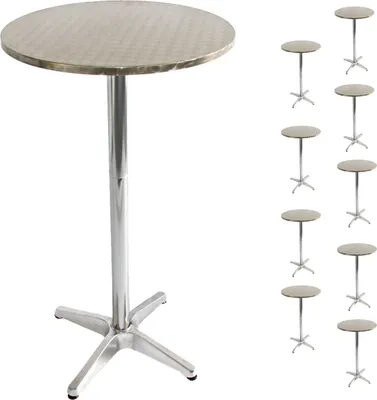 Produktbild von sada 10 hliníkových barových stolků, bistro stůl, nastavitelná výška 70/110cm Ø=60cm  skládací, podstavec s betonovým odlitkem
