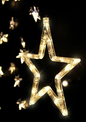 Beleuchtete Weihnacht Lichterkette Fensterdeko Sternenvorhang 90 LED warm weiß