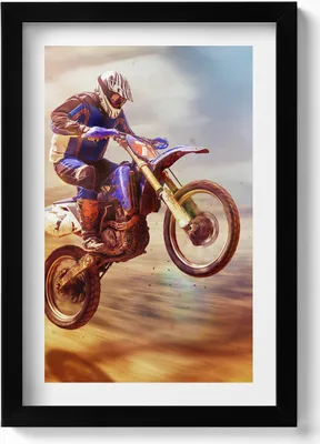 Produktbild von Motorradfahrer in der Wüste– Wandbild mit Rahmen – Gerahmtes Bild  – Wanddekoration – 20x30 cm – Schwarz