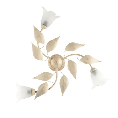 Image de Plafonnier Olga fer ivoire, déco or antique, verre albâtre d.14, 3 lumières d.67 cm idéal pour salon cosy