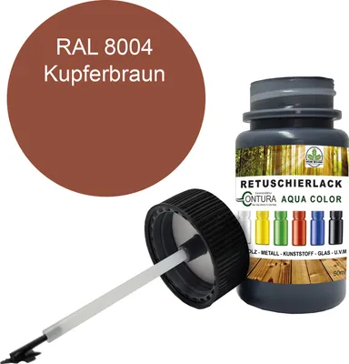 Produktbild von Reparaturlack Lackstift RAL Lack Pinselflasche 50ml. Farbe Holz Metall Möbel Auto Bad Retuschierlack - RAL 8004 Kupferbraun