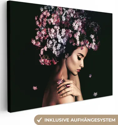 Obrázek produktu pro OneMillionCanvasses® - Obrazy na plátně - Květina - Žena - Růžová - Luxusní, nástěnné umění, nástěnné dekorace Obývací pokoj, 80x60cm