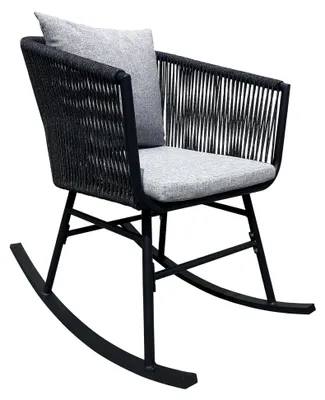 Produktbild von Schaukelstuhl für den Außenbereich - Gartenvilla Terrassenmöbel Balkon Rattanstuhl mit grauen Kissen