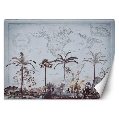 Produktbild von FOTOTAPETE Alte Vintage Weltkarte und Savanne 450x315 cm VLIES Tapete Wandtapete Wandbilder Wanddekoration Design Wohnzimmer Schlafzimmer Flur Büro Küche