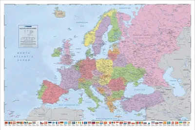 Obrázok produktu pre Plagát s politickou mapou Európy, v angličtine, 61 x 91,5 cm