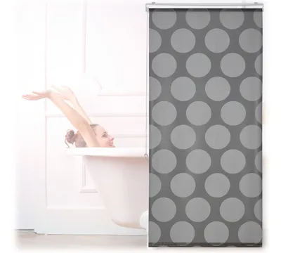 Produktbild von Relaxdays Duschrollo, 80x240 cm, Seilzugrollo für Dusche & Badewanne, Badrollo wasserabweisend, Decke & Fenster, grau