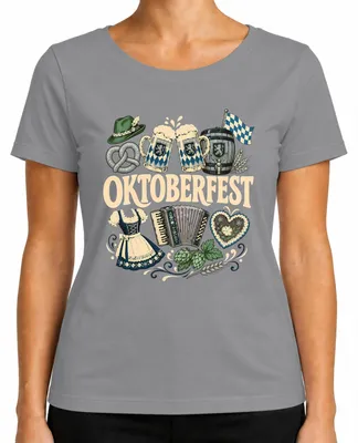 Immagine prodotto di , boccale di birra, abito tradizionale "Dirndl", brezel, maglietta tradizionale, pantaloni di pelle, maglietta da donna, grigio, taglia 3XL