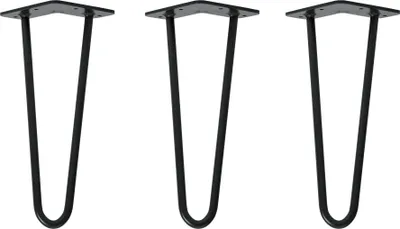 Produktbild von Natural Goods Berlin HAIRPIN Legs, Haarnadelbeine, Möbelfüße, Tischbeine, Schwarz, 30 cm, 2 Streben, 3 Stück