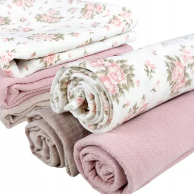 Produktbild von Set mit 3 Mullwindeln für Babys - 70 x 70 cm - Rosa mit Blumenmuster