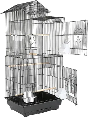 Produktbild von Vogelkäfig mit Ständer Vogelvoliere 4 Futternäpfe für Wellensittiche Nymphensittiche Finken Papageien Schwarz