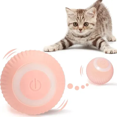 Produktbild von Intelligentes, automatisch rollendes Katzenspielzeug mit Katzenminze, interaktiv und elektrisch, USB-betrieben für Indoor-Training, 4,3 cm, pink.