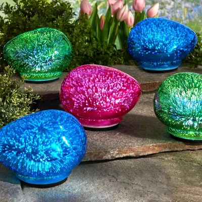 Produktbild von 3er Set LED Leuchtsteine Glas 17 x 14,5 cm Batteriebetrieben Dekostein Bodenleuchte Gartenleuchten Dekolampe