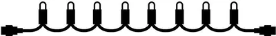 A string of black Christmas lights on a white background.