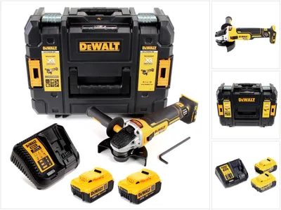 Obrázok produktu pre Akumulátorová uhlová brúska DeWalt DCG 405 M2 18V 125mm bez kefiek + 2x batéria 4,0Ah + nabíjačka + TSTAK