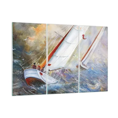 Produktbild von Bilder auf glas - 3 Teile - Segelboot Bild Regatta - 165x110cm - Glasbilder - Wandbilder - Bilder - zum Aufhängen bereit - Wanddekoration aus Glas - Glas Bilder - Wandbild auf Glas - GCE165x110-4134
