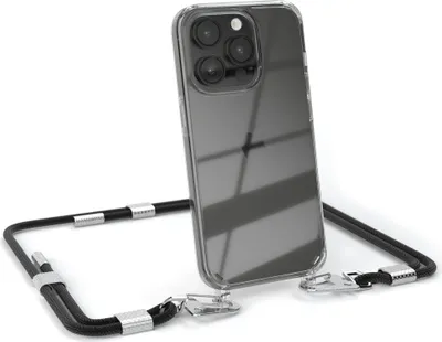 Produktbild von EAZY CASE Handykette für Apple iPhone 14 Pro, Transparente Silikonhülle mit Band, Clear Case, abnehmbar in  Schwarz
