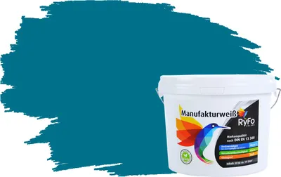 Produktbild von RyFo Colors Bunte Wandfarbe Manufakturweiß Dunkeltürkis 3l - weitere Grün Farbtöne und Größen erhältlich, Deckkraft Klasse 1, Nassabrieb Klasse 1